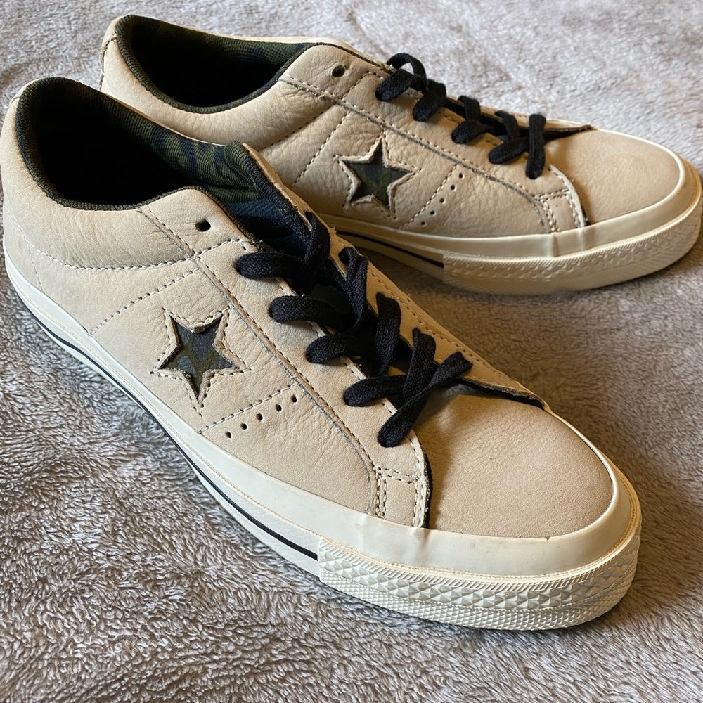 Camo and Cream colored Converse